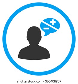 Arguments vector icon. Style is bicolor flat circled symbol, blue and gray colors, rounded angles, white background.