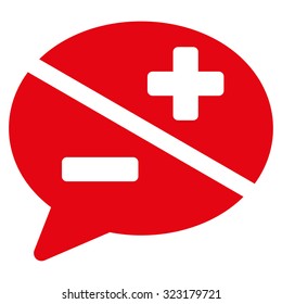 Arguments vector icon. Style is flat symbol, red color, rounded angles, white background.