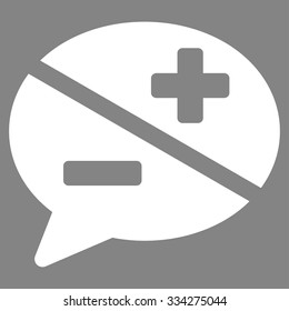 Arguments vector icon. Style is flat symbol, white color, rounded angles, gray background.