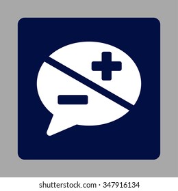 Arguments vector icon. Style is flat rounded square button, white and dark blue colors, silver background.