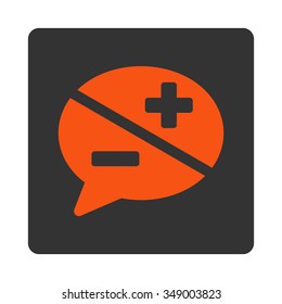 Arguments vector icon. Style is flat rounded square button, orange and gray colors, white background.