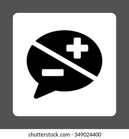 Arguments vector icon. Style is flat rounded square button, black and white colors, gray background.