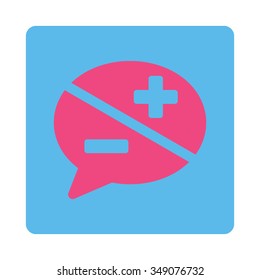 Arguments vector icon. Style is flat rounded square button, pink and blue colors, white background.