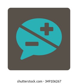 Arguments vector icon. Style is flat rounded square button, cyan and grey colors, white background.