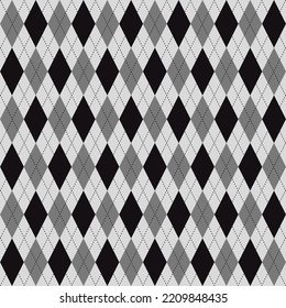 Argyle background in black, gray, for fabric or background.