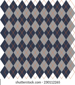 Argyle Blue, Gray and Orange Background - Vector 