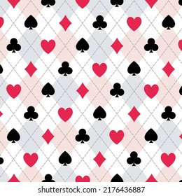 Argyle checked pattern with card suits - Vector