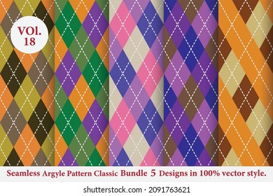 Argyle classic Pattern vector Bundle 5 designs Vol.18,Traditional,Fabric texture background