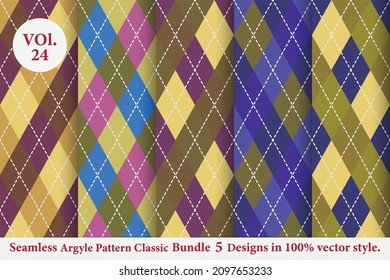 Argyle classic Pattern vector Bundle 5 designs Vol.24,Fabric texture background
