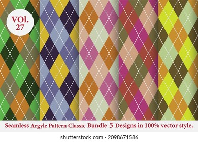 Argyle classic Pattern vector Bundle 5 designs Vol.27,Fabric texture background
