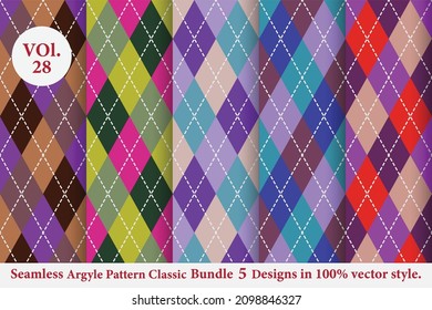 Argyle classic Pattern vector Bundle 5 designs Vol.28,Fabric texture background