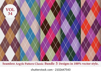 Argyle classic Pattern vector Bundle 5 designs Vol.34,Fabric texture background