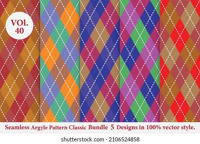 Argyle classic Pattern vector Bundle 5 designs Vol.40,Fabric texture background
