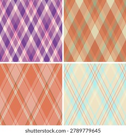 Argyle collection ideal for diary kits. Coordinated diamonds repeats create cohesive and visually appealing printed sets. Vector format allows resizing.