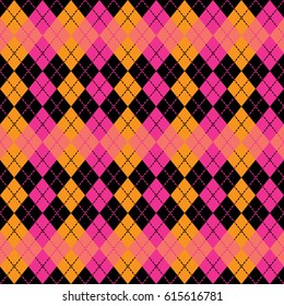 Argyle design in pink, orange and black repeats seamlessly.