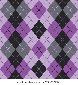 Argyle design in purple and black repeats seamlessly. Colors are grouped for easy editing.