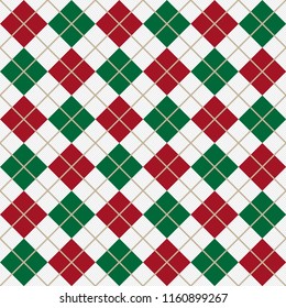 Argyle Diagonal Diamond Seamless Textile Pattern In Green And Red