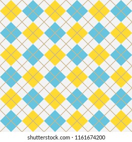 Argyle Diagonal Diamond Seamless Textile Pattern In Light Blue And Yellow
