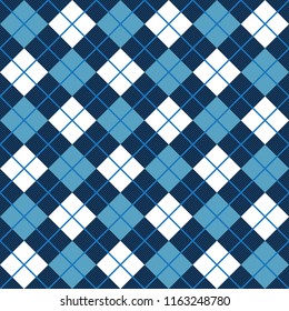 Argyle Diagonal Diamond Seamless Textile Pattern In Blue Color