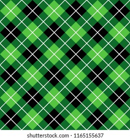 Argyle Diagonal Diamond Seamless Textile Pattern In Green Black And White