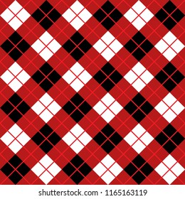 Argyle Diagonal Diamond Seamless Textile Pattern In Red Black And White