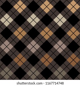 Argyle Diagonal Diamond Seamless Textile Pattern In Black, Beige And Tan