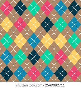 Argyle diamond seamless pattern. Fabric texture background. Classic argil vector ornament. lozenge simple background. geometric vector wallpaper. Venetian rhombus carnival ornament.