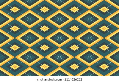 Argyle diamond seamless pattern Vector Image. Blue and Yellow color. Design for carpet, wallpaper, clothing, wrapping, fabric, cover, textile
