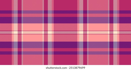 Argyle fabric check texture, classy background seamless textile. Horizon plaid pattern vector tartan in pink and red colors palette.