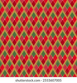 Argyle of geometric Christmas theme in seamless pattern. Vector.