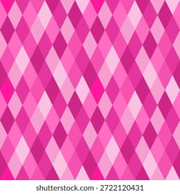 Argyle geometric seamless pattern with colorful shades of pink rhombus shapes. Idea for clothing, wrapping paper, background or valentine theme.Vector illustration style.