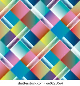 Argyle geometry seamless pattern for surface design. Vector illustration with modern gradient shapes in tile composition.