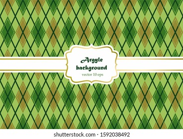 Argyle green background.
Scottish rhombus ornament.
Knitwear vector pattern.