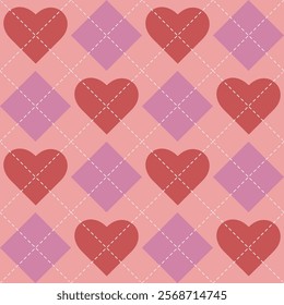 Argyle hearts retro color Valentine's seamless pattern.