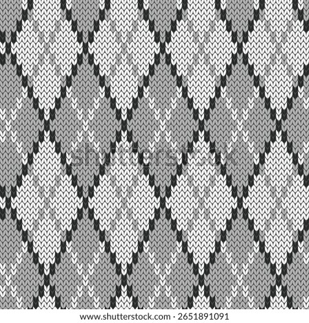 Argyle knitted seamless pattern. Monochrome jacquard background. Vector illustration