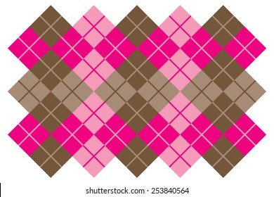 Argyle layout design in pink and brown.