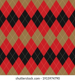 Argyle pattern autumn print in black, gold brown, red. Classic vector argyll graphic art for gift wrapping, socks, sweater, jumper, other modern everyday casual traditional fashion textile design.