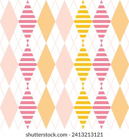 Argyle pattern in beige and pink. Seamless geometric vector for gift card, gift paper, jumper, socks, scarf, other modern spring summer autumn winter fashion textile or paper print.