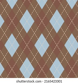 Patrón argyle en azul y marrón. Tradicional vectorial geométrico argyll fondo oscuro para envoltura de regalo, calcetines, suéter, saltador u otra moderna impresión textil de moda clásica de otoño.