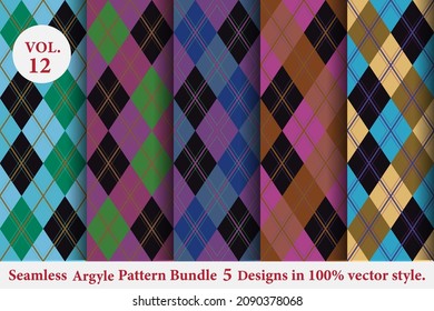 Argyle Pattern Bundle 5 designs Vol.14,Argyle vector,geometric, background,wrapping paper,Fabric texture,Classic Knitted,plaid