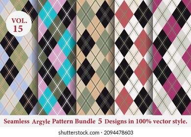 
Argyle Pattern Bundle 5 designs Vol.15,Argyle vector,geometric, background,wrapping paper,Fabric texture,Classic Knitted,plaid