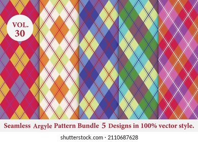 Argyle Pattern Bundle 5 designs Vol.30,Argyle vector,geometric, background,wrapping paper,Fabric texture,Classic Knitted,plaid