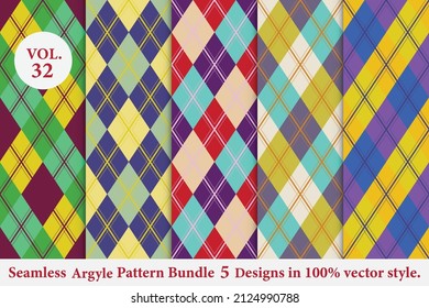 Argyle Pattern Bundle 5 designs Vol.32,Argyle vector,geometric, background,wrapping paper,Fabric texture,Classic Knitted,plaid