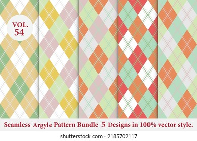 
Argyle Pattern Bundle 5 designs Vol.54,geometric,Knitted,plaid