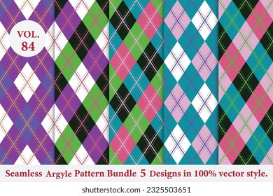 Argyle Pattern Bundle 5 designs Vol.84,geometric,Knitted,plaid