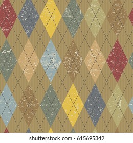 Argyle pattern. Colorful and textured. Grunge vintage background. 