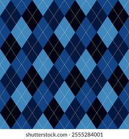 Argyle pattern dark blue and ligh of geometric rhombus. Harlequin design. Classic diamond shaped textile material for gift wrapping paper, socks, sweater, jumper, other modern textile or paper design.