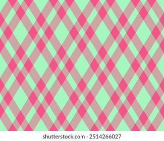 Argyle pattern of geometric rhombus. Harlequin check wallpaper design. Classic diamond shaped textile material for web background, print fabric clothing, sweater, wrapping paper, gift card, invitation