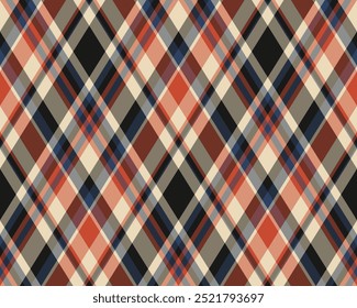 Argyle pattern of geometric rhombus. Harlequin check wallpaper design. Classic diamond shaped textile material for web background, print fabric clothing, sweater, wrapping paper, gift card, invitation