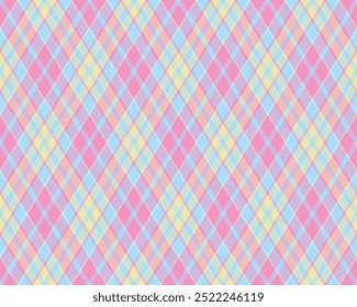 Argyle pattern of geometric rhombus. Harlequin check wallpaper design. Classic diamond shaped textile material for web background, print fabric clothing, sweater, wrapping paper, gift card, invitation